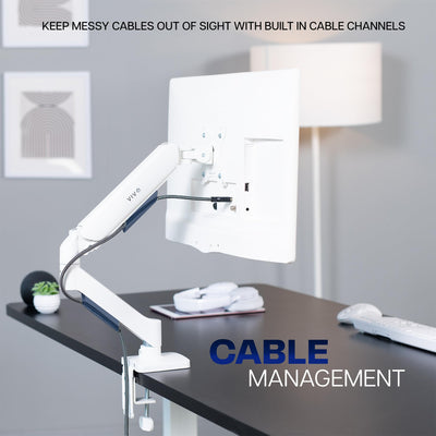 Single 17 to 32 inch Monitor Height Adjustable Counterbalance Mechanical Arm Desk Stand, Classic, Universal VESA Mount, White, STAND-V001OW