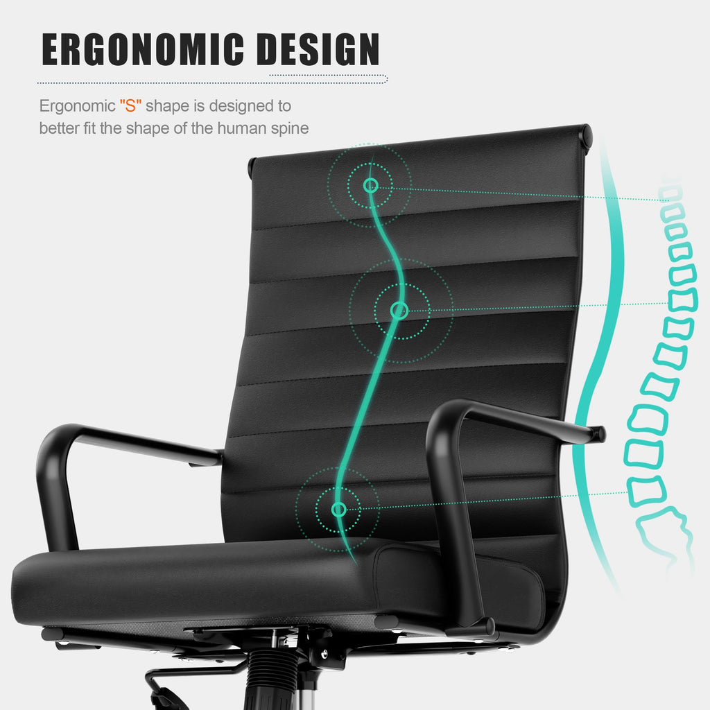 Leather Office Desk Chair, Conference Room Chairs Executive Chair Ribbed, Ergonomic Height Adjustable Swivel Rolling Chair for Home Office.