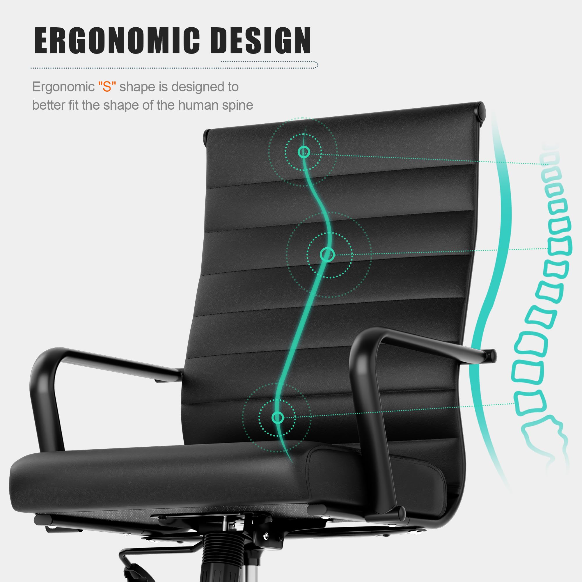 Leather Office Desk Chair, Conference Room Chairs Executive Chair Ribbed, Ergonomic Height Adjustable Swivel Rolling Chair for Home Office.