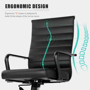 Leather Office Desk Chair, Conference Room Chairs Executive Chair Ribbed, Ergonomic Height Adjustable Swivel Rolling Chair for Home Office.