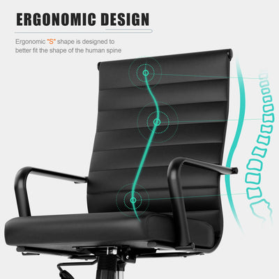Leather Office Desk Chair, Conference Room Chairs Executive Chair Ribbed, Ergonomic Height Adjustable Swivel Rolling Chair for Home Office.