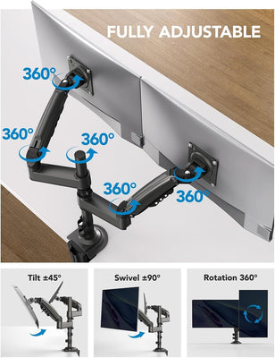 17-32 Inch Dual Monitor Stand, Vertical Dual Monitor Mount, Monitor Stand 2 Monitors, Ergonomic Adjustable Tilt/Swivel/Rotate, Weight Max 19.8 lbs, VESA 75/100mm