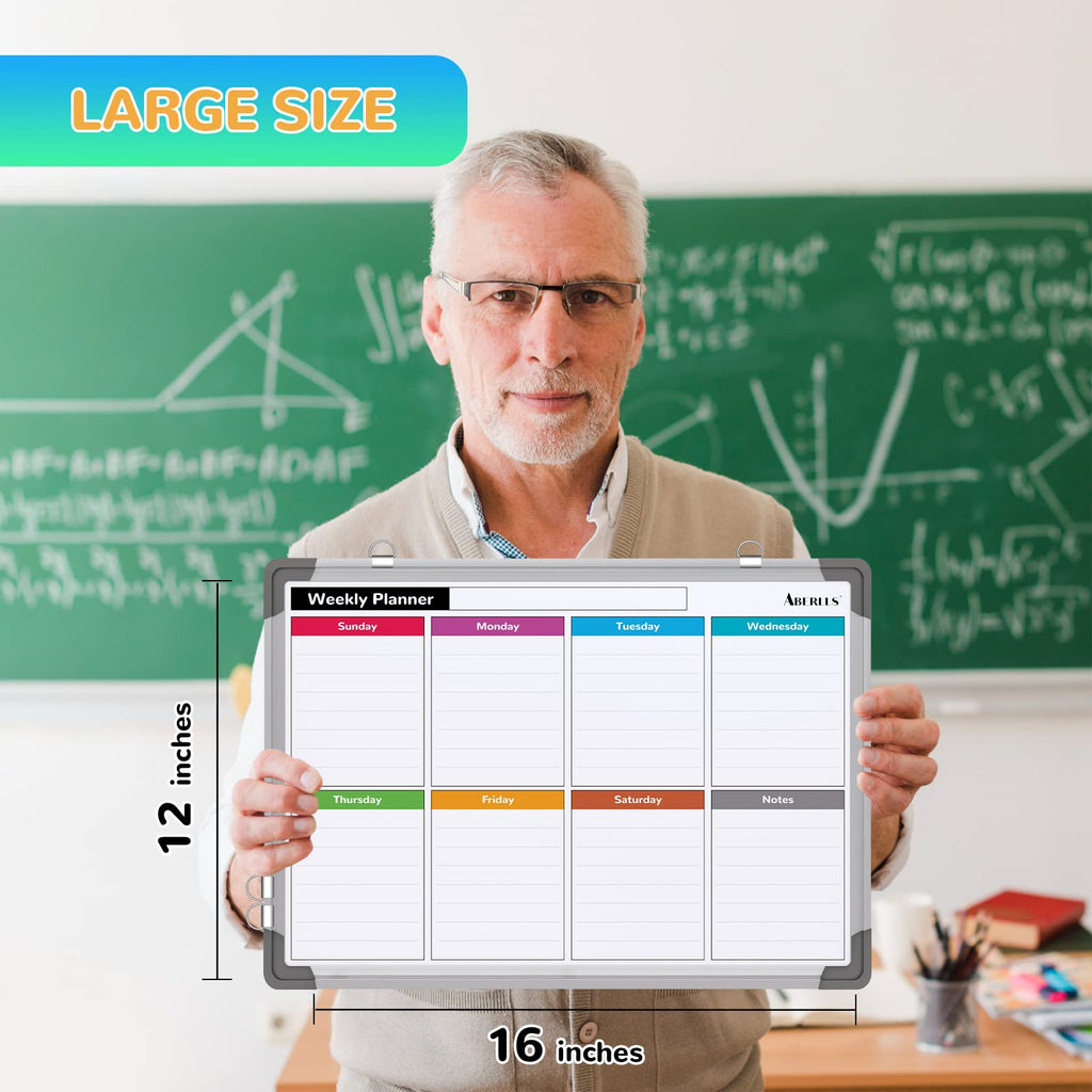 Weekly Calendar Whiteboard for Wall, 16x12 Inches Dry Erase Board, Small Magnetic White Board, Double-Sided Hanging Board for Office School Home Kitchen, Portable Board for Drawing Planning To Do List