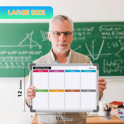 Weekly Calendar Whiteboard for Wall, 16x12 Inches Dry Erase Board, Small Magnetic White Board, Double-Sided Hanging Board for Office School Home Kitchen, Portable Board for Drawing Planning To Do List
