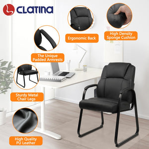 8 Pack, Leather Guest Chair with Padded Arm Rest for Reception Meeting Conference and Waiting Room Side Office Home Black with Sled Base