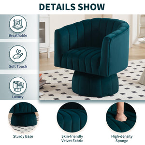 Swivel Accent Barrel Chair - Cute Comfy Small Round 360° Arm Chair Velvet Sofa Club Reading Chair for Living Room Bedroom Office Green