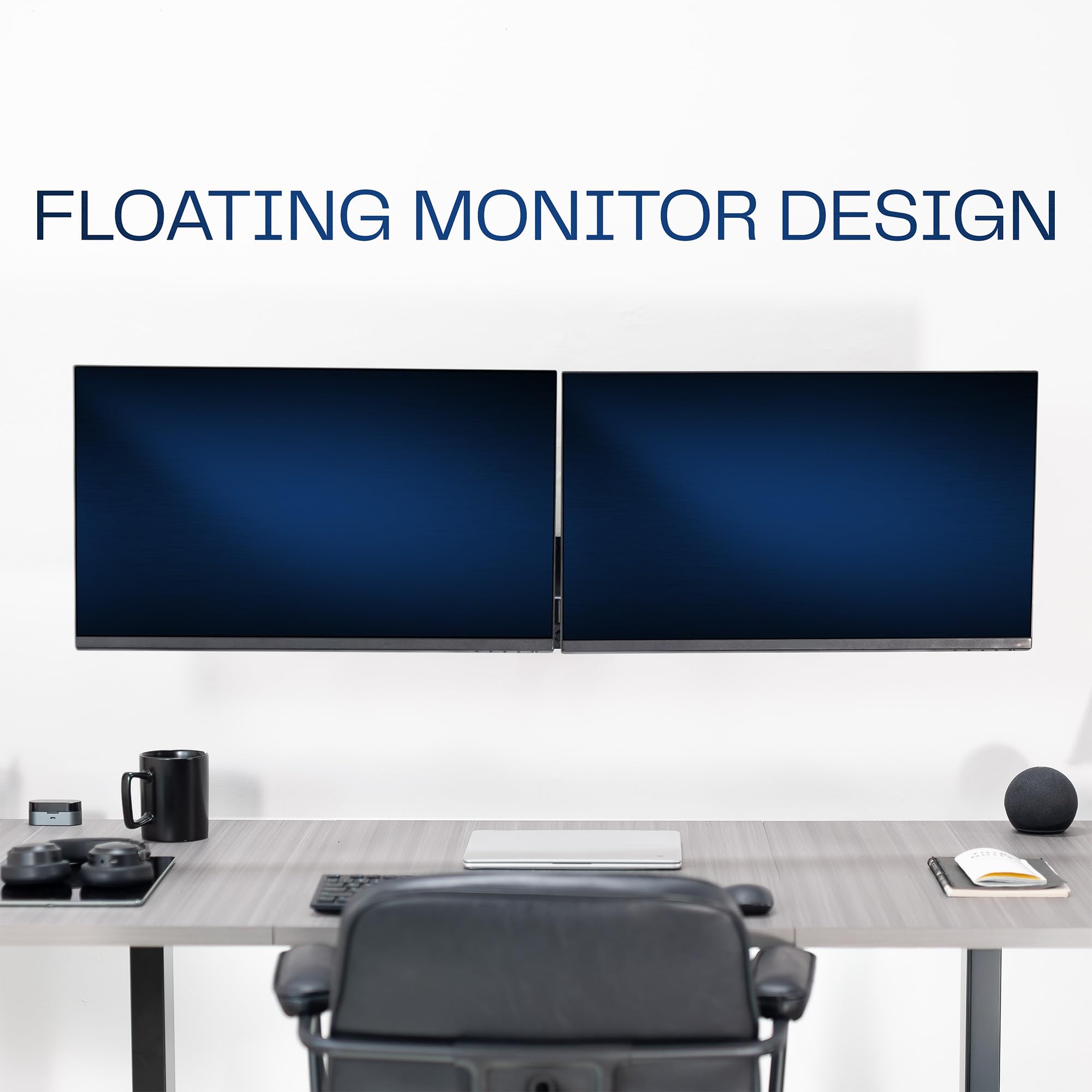 Height Adjustable Pneumatic Extended Arm Dual Monitor Wall Mount Full Motion Articulating, Fits 2 Screens 17 to 27 inches, Black, MOUNT-V002G