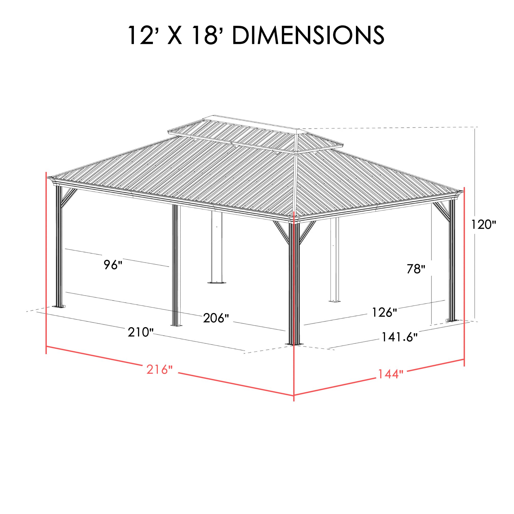 12' x 18' Hardtop Gazebo, Aluminum Frame with Galvanized Steel Double Roof, Outdoor Permanent Pavilion with Curtains and Netting for Patio, Backyard, Deck, Lawn(Brown)