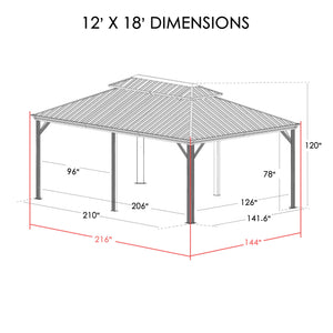 12' x 18' Hardtop Gazebo, Aluminum Frame with Galvanized Steel Double Roof, Outdoor Permanent Pavilion with Curtains and Netting for Patio, Backyard, Deck, Lawn(Brown)