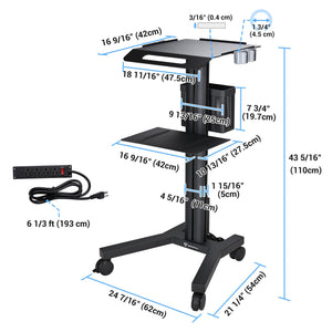 Mobile Laptop Cart Trolley Aluminum with Front Display Panel for Office Lab Conference