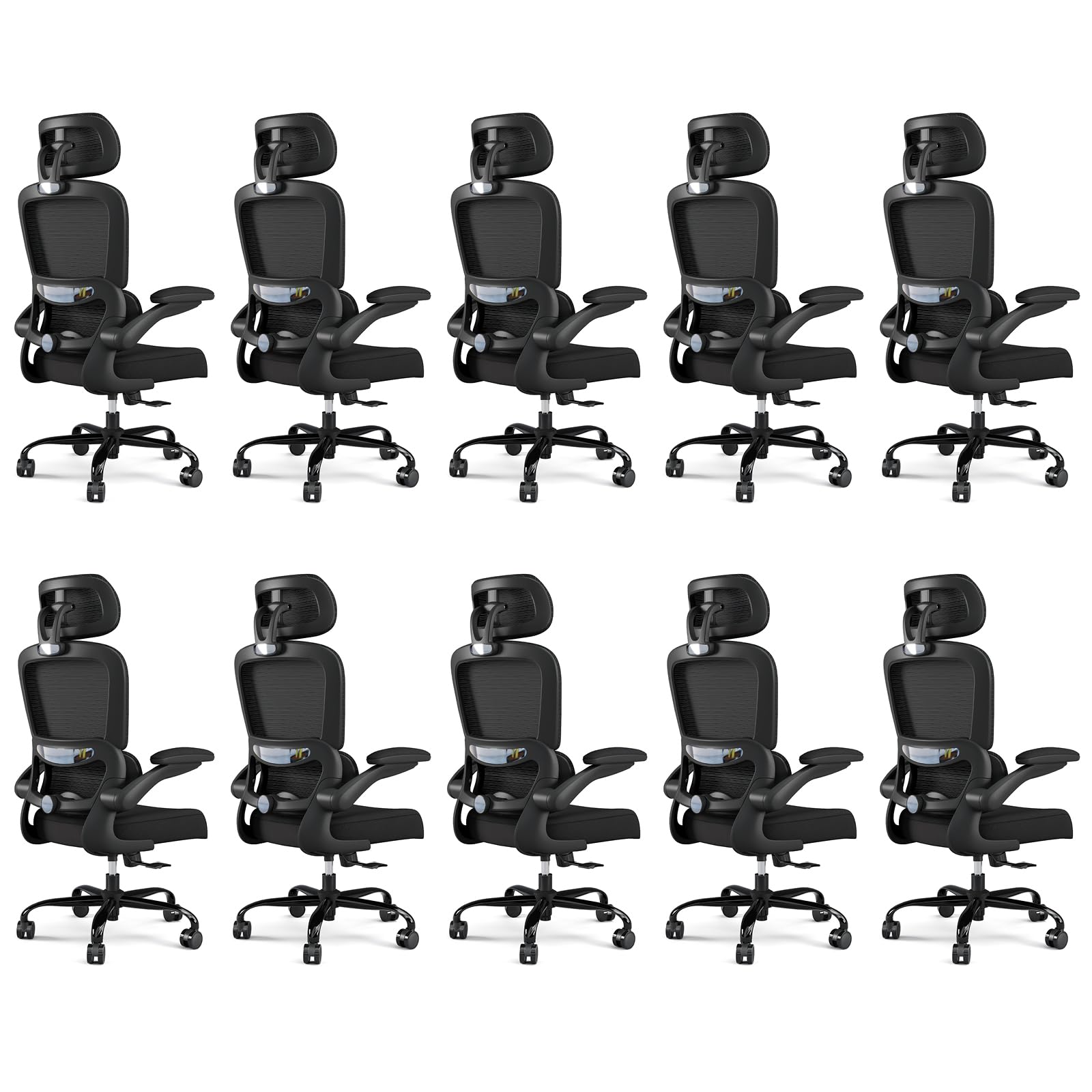 ( Black Pack of 10) Office Chair Ergonomic Desk Chair, 330 LBS Home Mesh Office Desk Chairs with Wheels, Comfortable Gaming Chairs