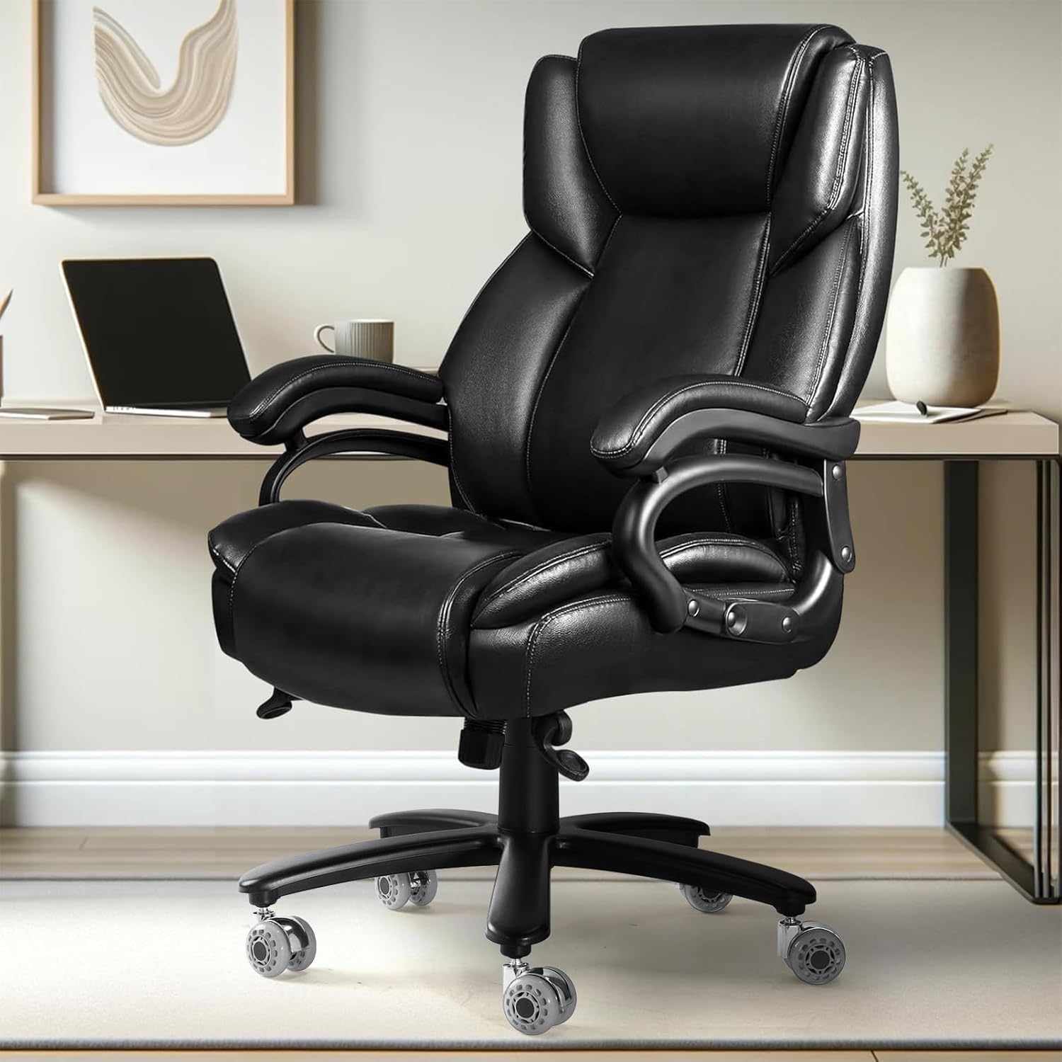 500lbs Big and Tall Office Chair with Gel Seat Cushion,Heavy Duty Office Chair for Heavy People, High Back Executive Computer Chair with Adjustable Lumbar Support, Dual Rubber Wheel