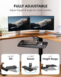 Keyboard Tray Under Desk, 360 Adjustable Ergonomic Sliding Keyboard & Mouse Tray, Under Desk Keyboard Tray Slide Out, Keyboard Holder Under Desk for Typing in Home, Office Work, 25