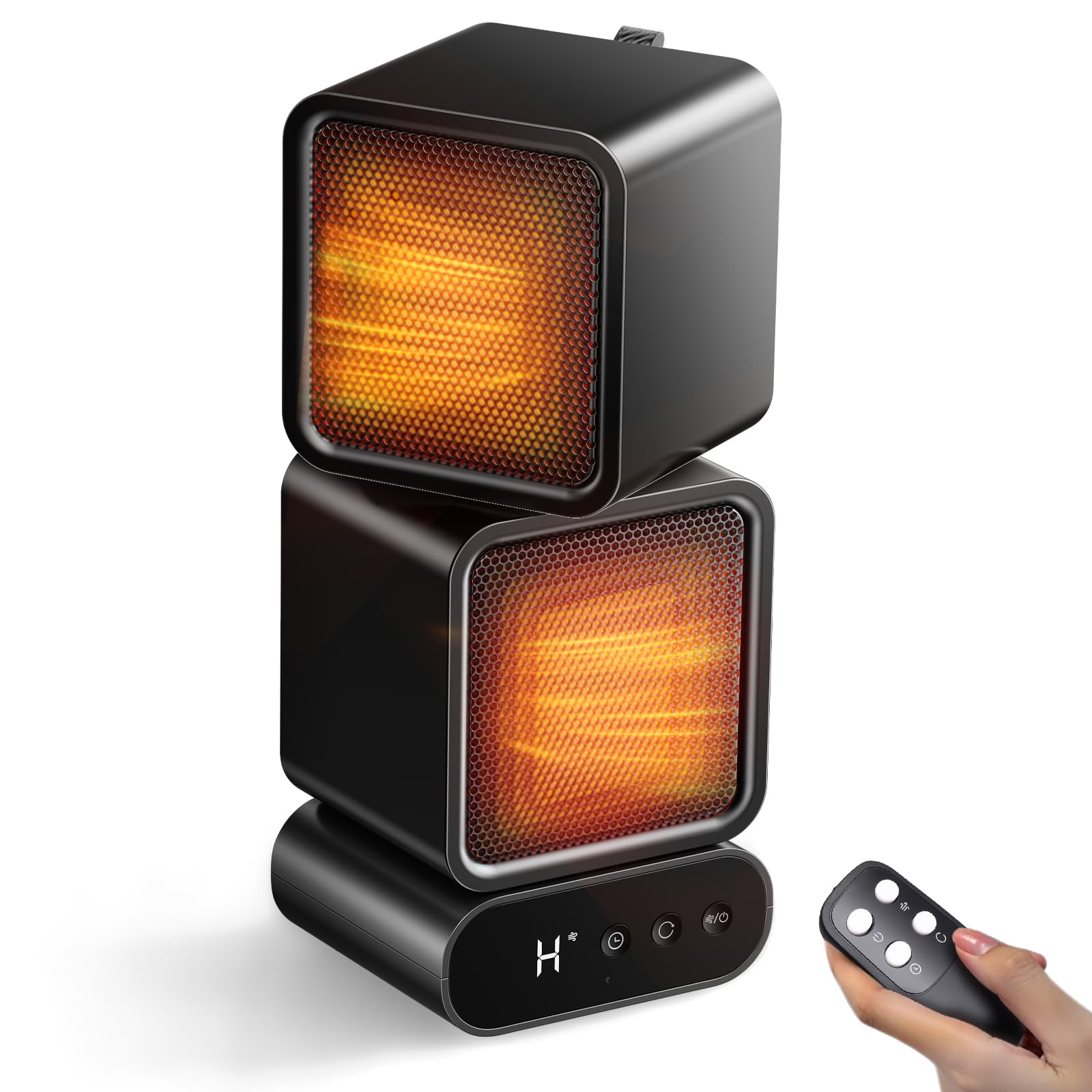 Dual-Head Space Heater with Button & Remote Control, 3 Temperatures & Multi-Angle Adjustable Portable Heater, 5 Timers,1400W Graphene & PTC Ceramic Dual-Core Heating for Office Bedroom Home