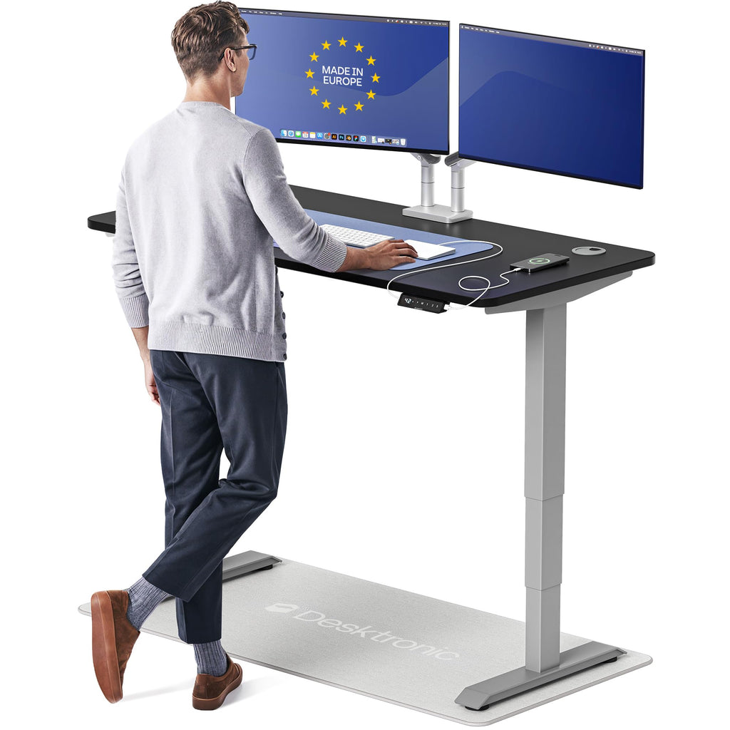HomePro Standing Desk 54x28 — Made in Europe, Ergonomic Sit Stand Home Office Desk, Electric Height Adjustable, Dual Motor, USB & USB-C Charging, Wobble-Free, Touchscreen, 3 Memory Presets