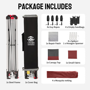 11x11 Pop Up Gazebo, Patented One Push Outoor Canopy Tent with Wheeled STO-N-Go Cover Bag, Pop Up Canopy with Netting for Patio, Backyard (11x11, Red &Grey)