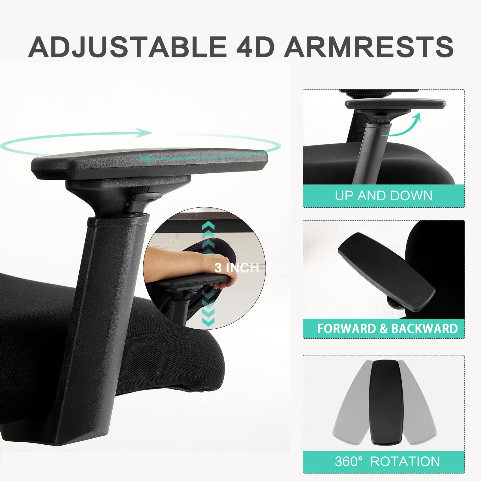 Big and Tall Office Chair 500LBS - Computer Desk Chair with Adjustable Lumbar Support, Heavy Duty Ergonomic Mesh with 360 Rotation 4D Arm and Extra Wide Comfty Seat, Quiet Wheels for Adults