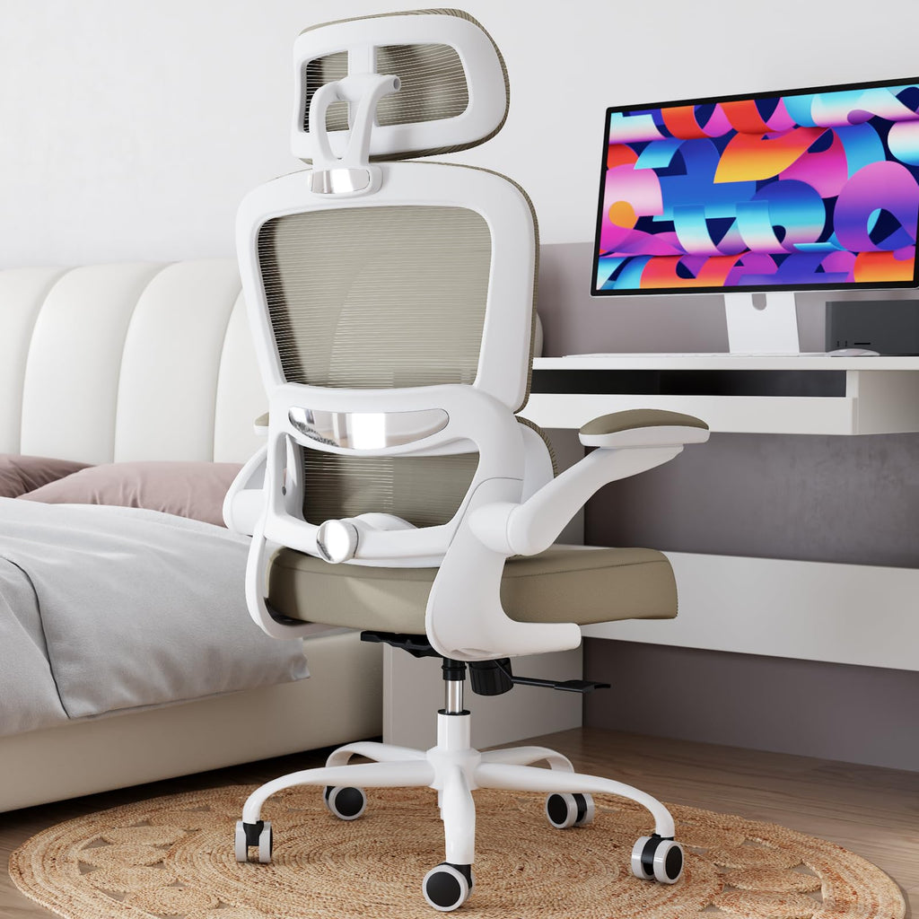 Office Chair Ergonomic Desk Chair, 330 LBS Home Mesh Office Desk Chairs with Wheels, Comfortable Gaming Chairs (Khaki)