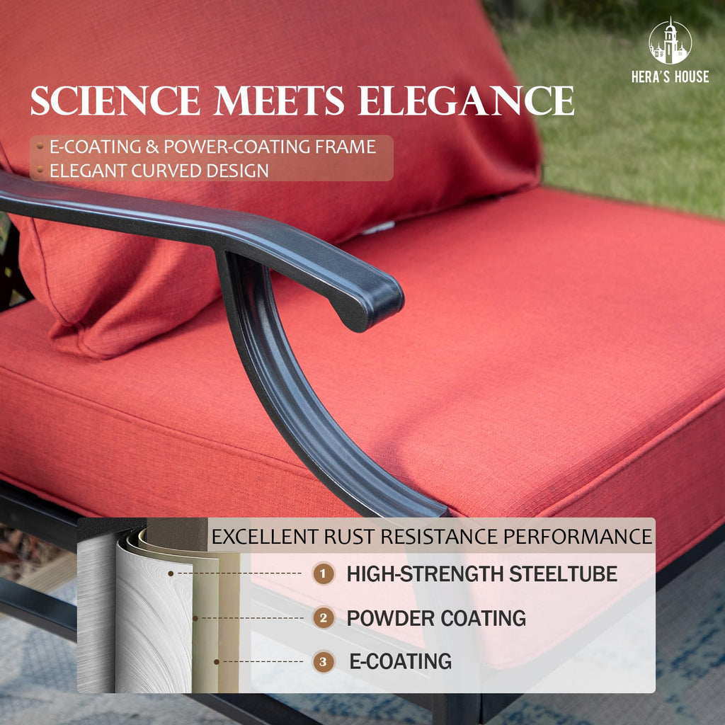 5 Piece Patio Furniture Set, 2 x Leg Chair, 2 x Ottoman, 1 x 3-Seat Sofa, All Cushioned 7 Seats Metal Outdoor Conversation Set for Lawn Garden Backyard