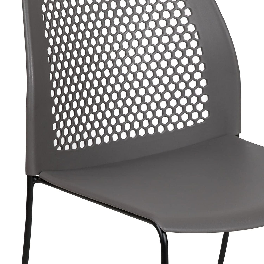 HERCULES Series 661 lb. Capacity Gray Stack Chair with Air-Vent Back and Black Powder Coated Sled Base