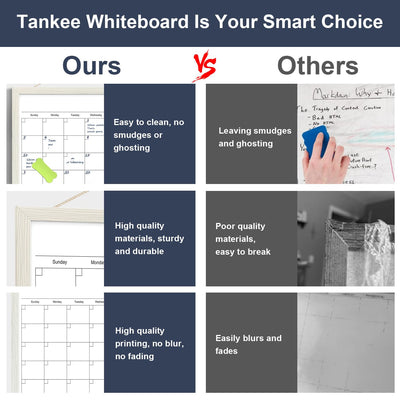 Calendar Whiteboard for Wall, 17x13 Inches Dry Erase Calendar for Wall, Small Magnetic Monthly White Board with Wood Framed, Hanging Dry Erase Board for Kitchen Home Office School Planner