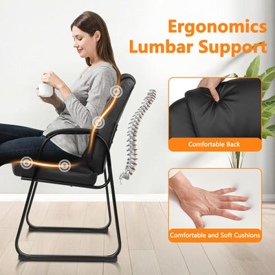 6 Pack, Leather Guest Chair with Padded Arm Rest for Reception Meeting Conference and Waiting Room Side Office Home Black with Sled Base