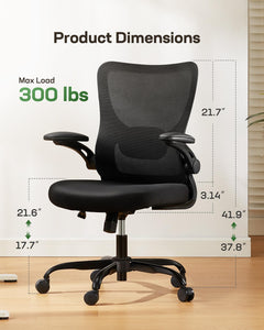 Ergonomic Office Chair with Adjustable Lumbar Support, 3-Way PU Armrests & Breathable Mesh for Home Office and Gaming