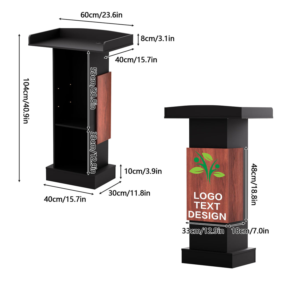 Customizable Logo & Text Podium Stand,Wood Lectern with Adjustable Partition,Church Pulpit with Storage,Mic Stand Space,Wooden Podium for Churches,Seminars and Schools