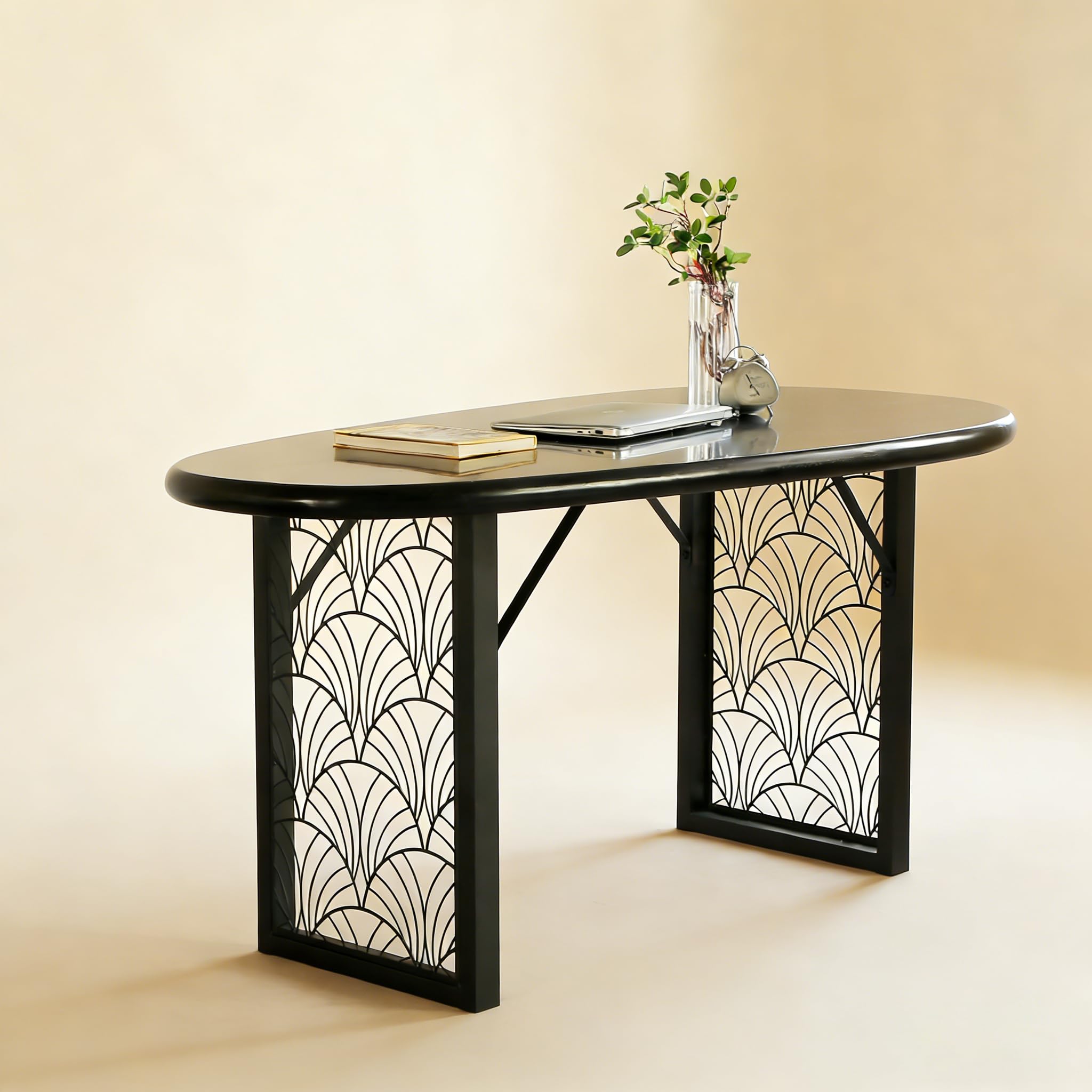 Heavy-Duty Metal Table Legs for DIY Desk Base, 28 Inch Black Industrial Legs with Laser Engraving Design, for Dining Table/Office Furniture Set of 2 (D)