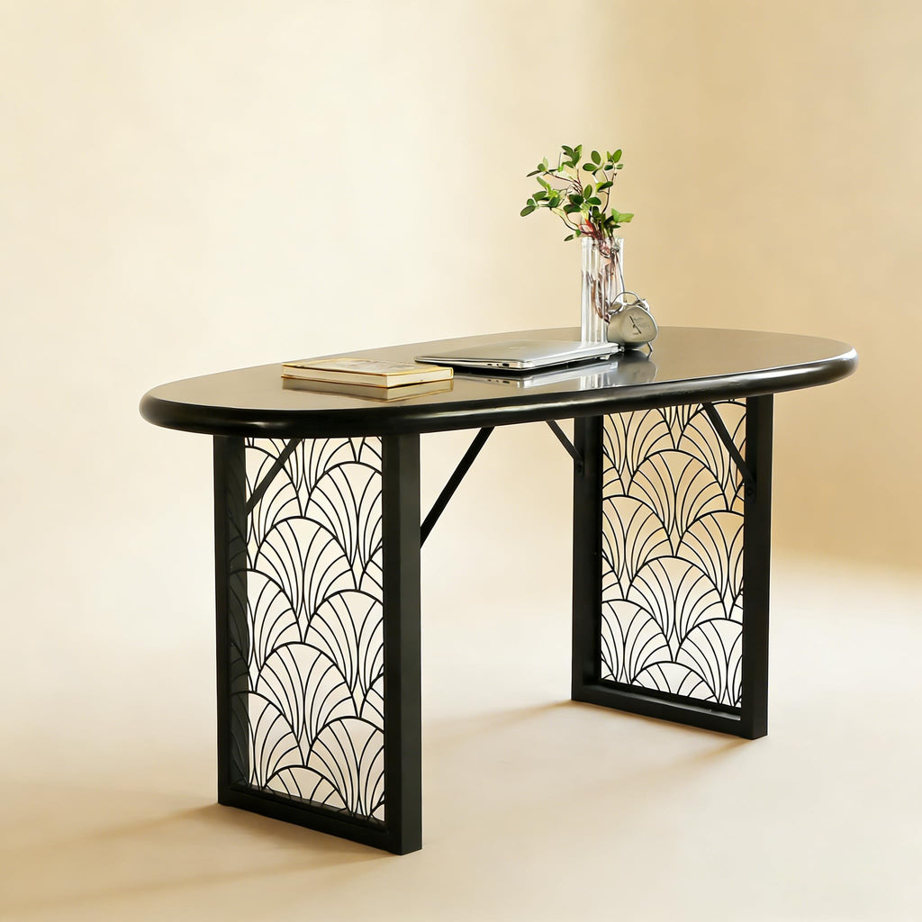 Heavy-Duty Metal Table Legs for DIY Desk Base, 28 Inch Black Industrial Legs with Laser Engraving Design, for Dining Table/Office Furniture Set of 2 (D)