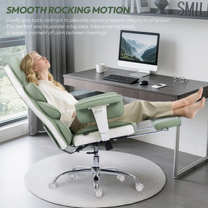Big and Tall Office Chair with Pocket Springs Cushion,High Back Computer Gaming Chairs with Adjustable Armrests,Executive Desk Chairs with Lumbar Support and Footrest,PU Leather-Green