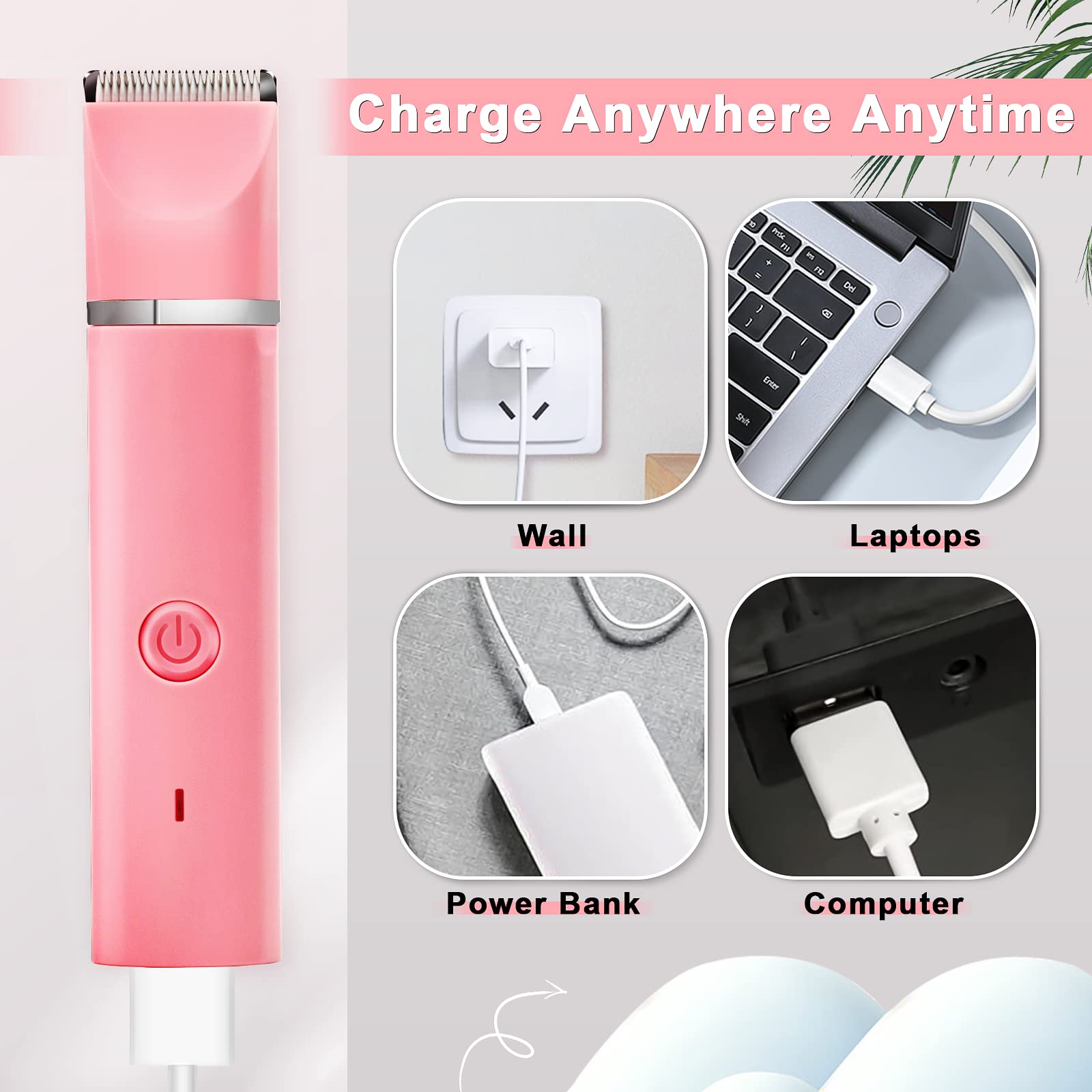 Dog Grooming Clippers Kit-Electric Rechargeable Cat Trimmer Tools-Cordless Quiet Pet Nail Paw Grinder-4 in 1 Multifunctional Low Noise Shaver-Razor for feet Face Ears Toenail Eye（Pink）