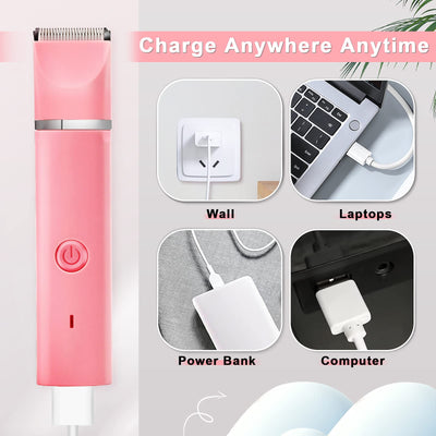 Dog Grooming Clippers Kit-Electric Rechargeable Cat Trimmer Tools-Cordless Quiet Pet Nail Paw Grinder-4 in 1 Multifunctional Low Noise Shaver-Razor for feet Face Ears Toenail Eye（Pink）