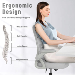 Ergonomic Office Chair, Mid Back Desk Chairs with Adjustable Height, Swivel Chair with Flip-Up Arms and Lumbar Support, Breathable Mesh Computer Chair for Home/Study/Working, Grey