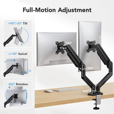 Dual Monitor Mount for 2 Monitors up to 30 inches, Each Arm Holds Max 22lbs, Dual Monitor Stand with Advanced System, Height-Adjustable/Tilt/Swivel/Rotate, VESA Standard 75mm or 100mm