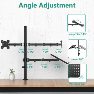 Triple Arm Laptop and Dual Monitor Desk Mount for 17