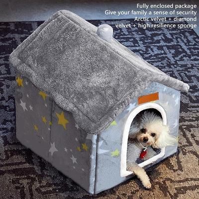 Dog House Indoor Memory Sponge, Foldable Dog House Kennel Bed Mat with Cushion for Small Medium Large Dogs Cats, Winter Warm Cat Nest Puppy Cave Sofa Pet Products (Large)