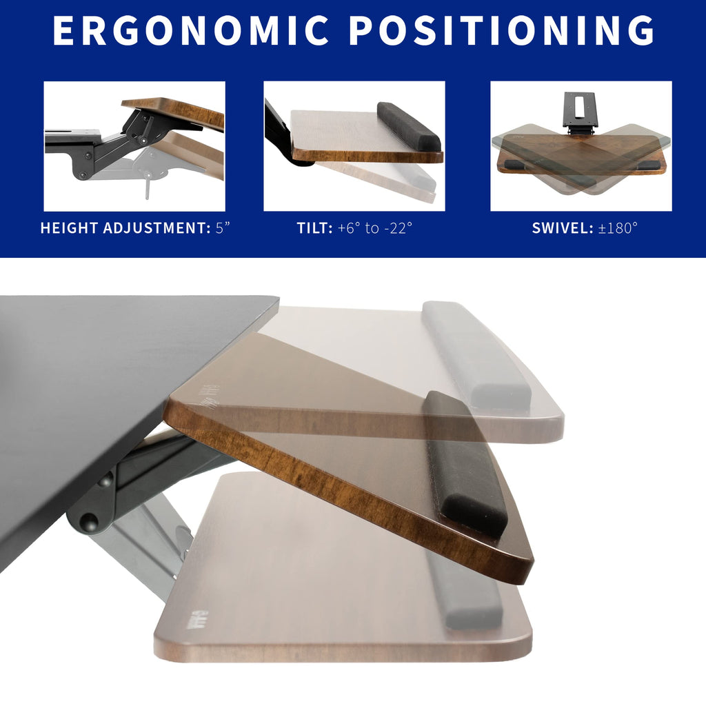 Adjustable Computer Keyboard and Mouse Platform Tray, Ergonomic Under Table Desk Mount Drawer Underdesk Shelf, Rustic Vintage Brown, MOUNT-KB03N