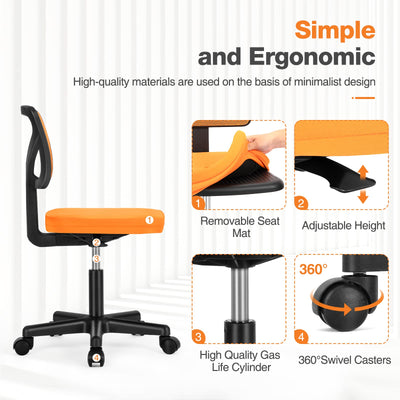 Small Office Chair, Ergonomic Low-Back Mesh Rolling Work Swivel Chairs with Wheels, Armless Comfortable Seat Lumbar Support for Home, Bedroom, Study, Student, Adults,Classic Orange