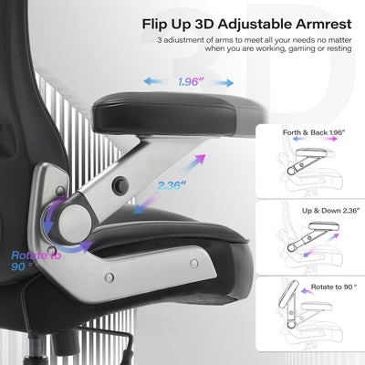 600lbs Big and Tall Office Chair- Heavy Duty Executive Computer Chair with 3D Flip Arms Large Wheels, Ergonomic Mesh High Back Desk Chair, Extra Wide Seat Adjustable Lumbar Support&Headrest