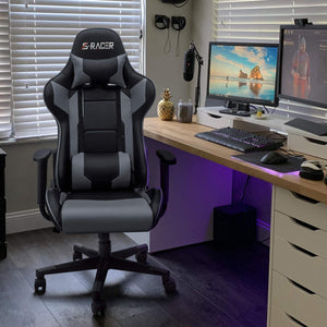 Gaming Chair, Office Chair High Back Computer Chair Leather Desk Chair Racing Executive Ergonomic Adjustable Swivel Task Chair with Headrest and Lumbar Support (Grey)