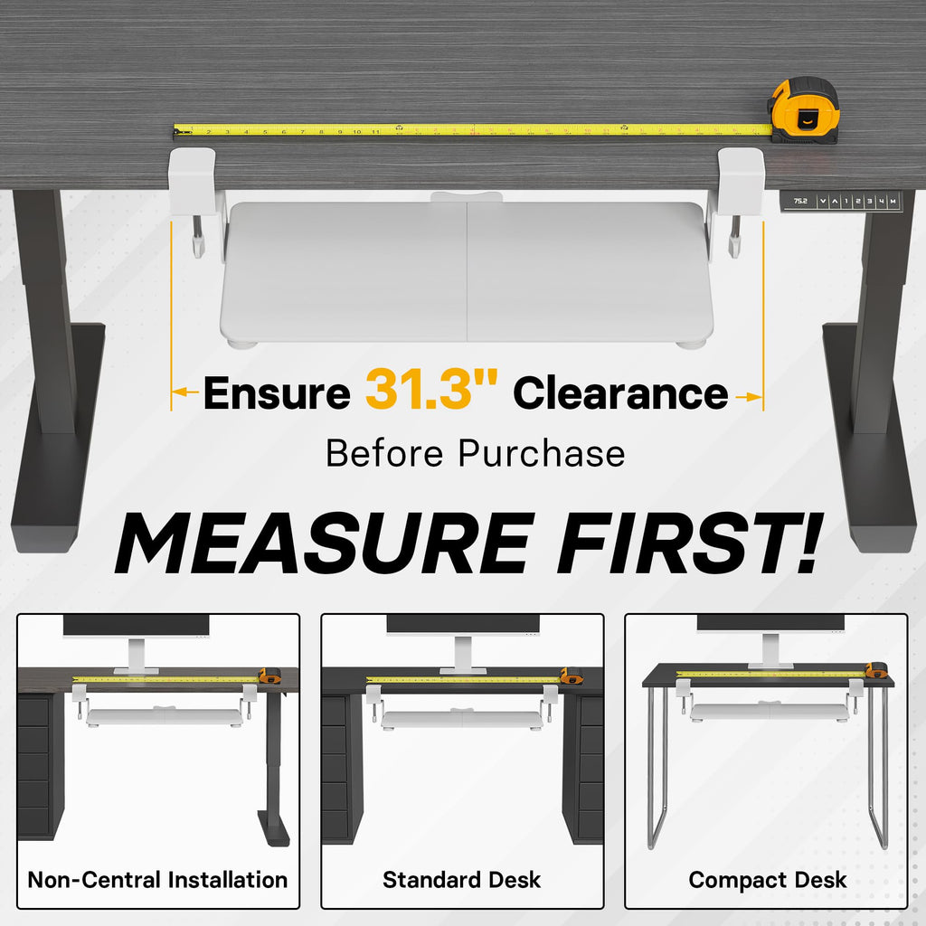 KMT01 Under Desk Keyboard Tray, Pull-Out Keyboard & Mouse Platform with C-Clamp, 25.6 x 11.8 in Space-Saving Ergonomic Slide-Out Drawer, White