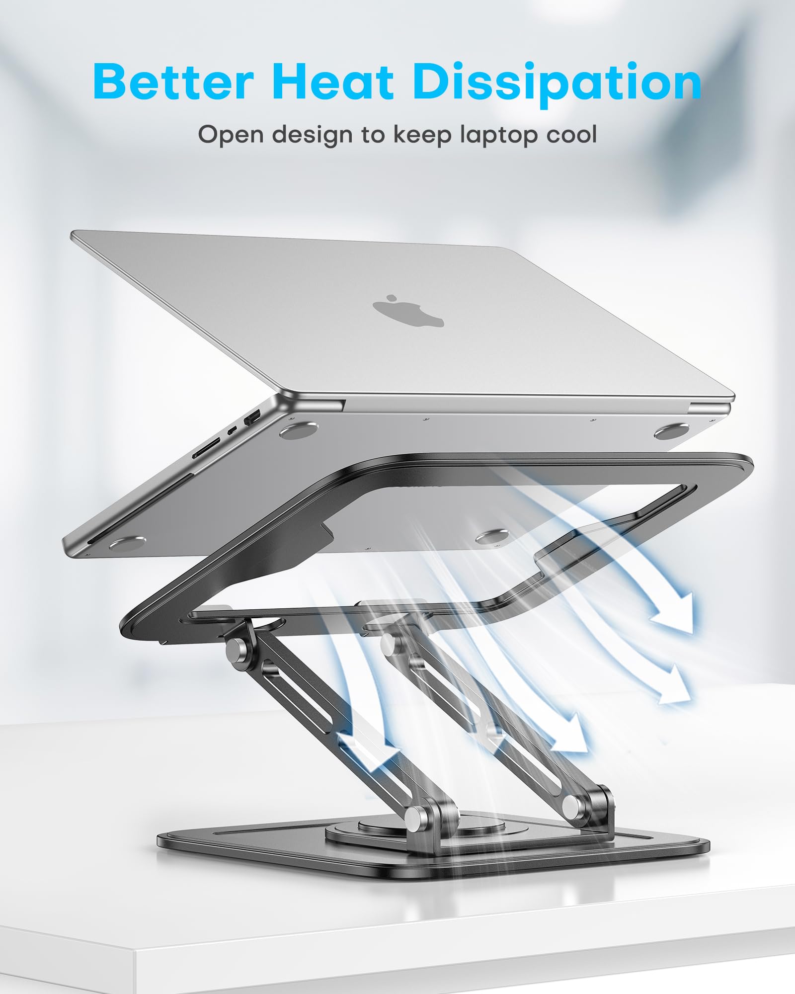 Adjustable Laptop Stand, Computer Stand with 360 Rotating Base, Ergonomic Laptop Riser Mount for Desk Foldable Protable Computer Desk Fits with MacBook Pro Air (10-16") - Black
