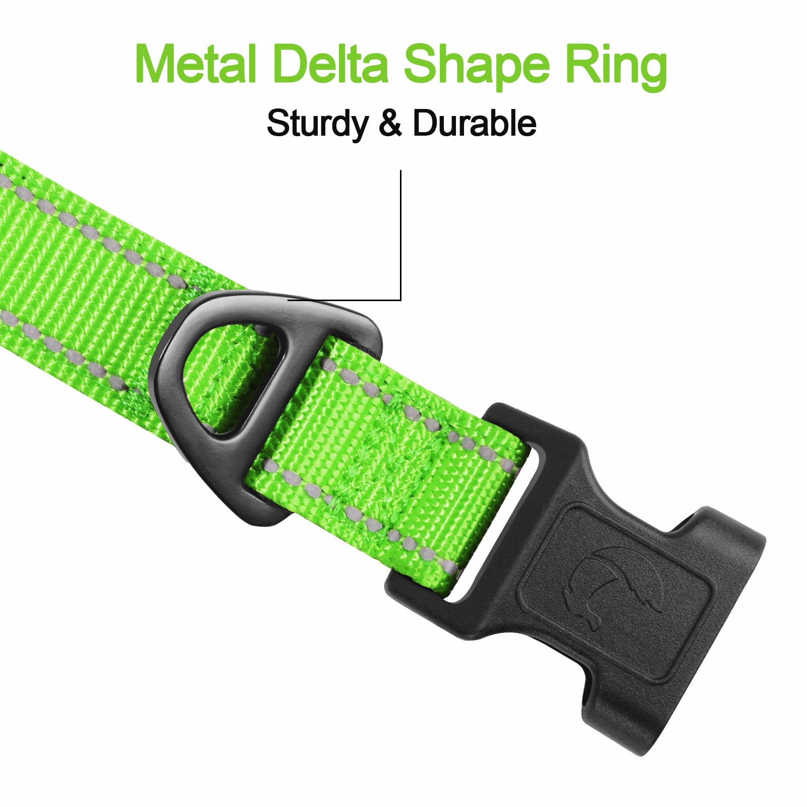 Reflective Dog Collar, Soft Neoprene Padded, Metal D-Ring, Nylon Pet Collar Adjustable for Small Dogs, Green, S