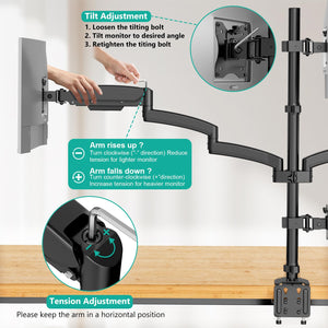 Quad Monitor Mount for 13-27 inch Screens, Extra Tall 4 Monitors Desk Mount, up to 19.8lbs, 32.2 inch Height Max, Fully Adjustable 4 Monitor Arms, VESA 75/100mm (GSDM004S), Black