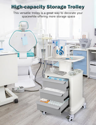 Mobile Trolley Cart for Portable Ultrasound Imaging Scanner Vehicle Trolley Beauty Storage Cart 115 LBS Load with 3 Drawers 4 Wheels for Hospital Office Bedroom Clinic