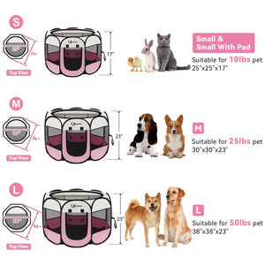 Dog Cat Playpen, Puppy Pet Playpen Indoor for Dog Crate Tent Cage Outdoor, Portable Pop Up Dogs Enclosure Kennel with Carrying Case for Dogs/Cats/Rabbits (Pink with Pad, Medium)