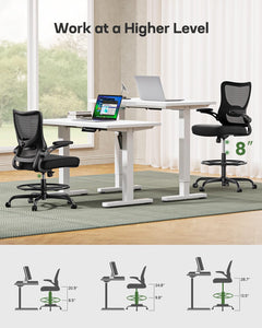 Drafting Chair, Tall Office Chair with 2D Lumbar Support, Standing Desk Chair,High Office Chair with Padded Flip-Up Armrests & Adjustable Footrest Ring, Ebony