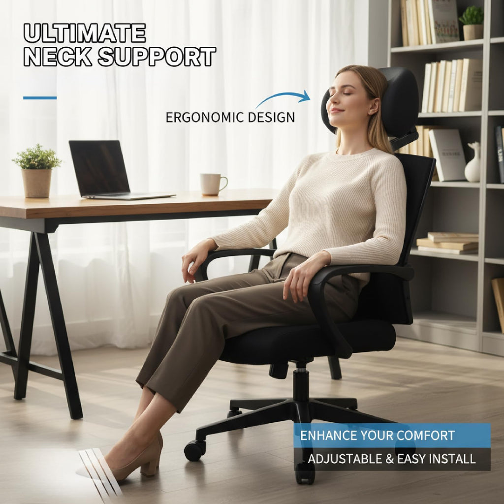 1 Pack Headrest Pillow, Office Chair Headrest Attachment, Neck Support for Office Chair, Back Cushion for Desk Chair for Ergonomic Comfort (Black)
