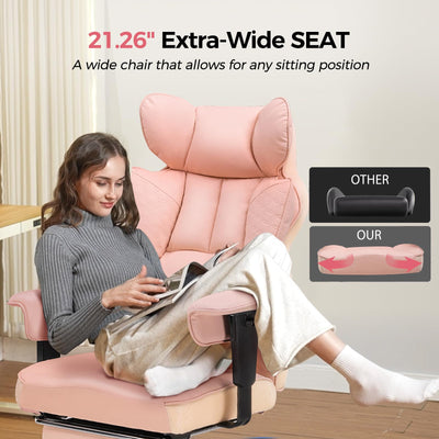 Desk Office Chair Big and Tall Office Chairs Ergonomic Gaming Chairs with Wide Seat Leather High Back Chair with Foot Rest Adjustable Armrests Pocket Spring Lumbar Support
